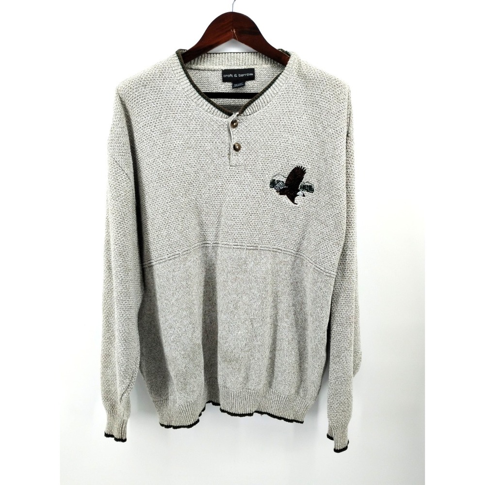 Croft & Barrow Sweater Mens‎ XXL  Eagle Embroidery Cotton Henley  Fisherman USA